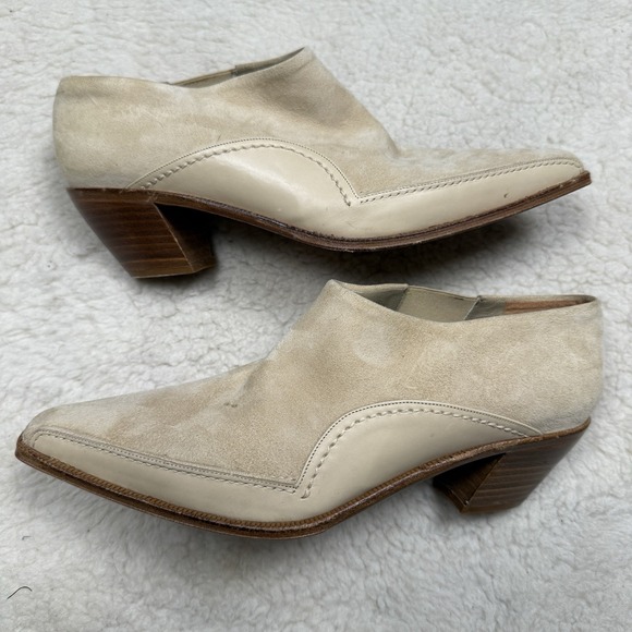 Via Spiga Suede Ankle Boots Pointed‎ Toe Tan Heeled Booties Women's 7.5 Cowgirl - Picture 1 of 8